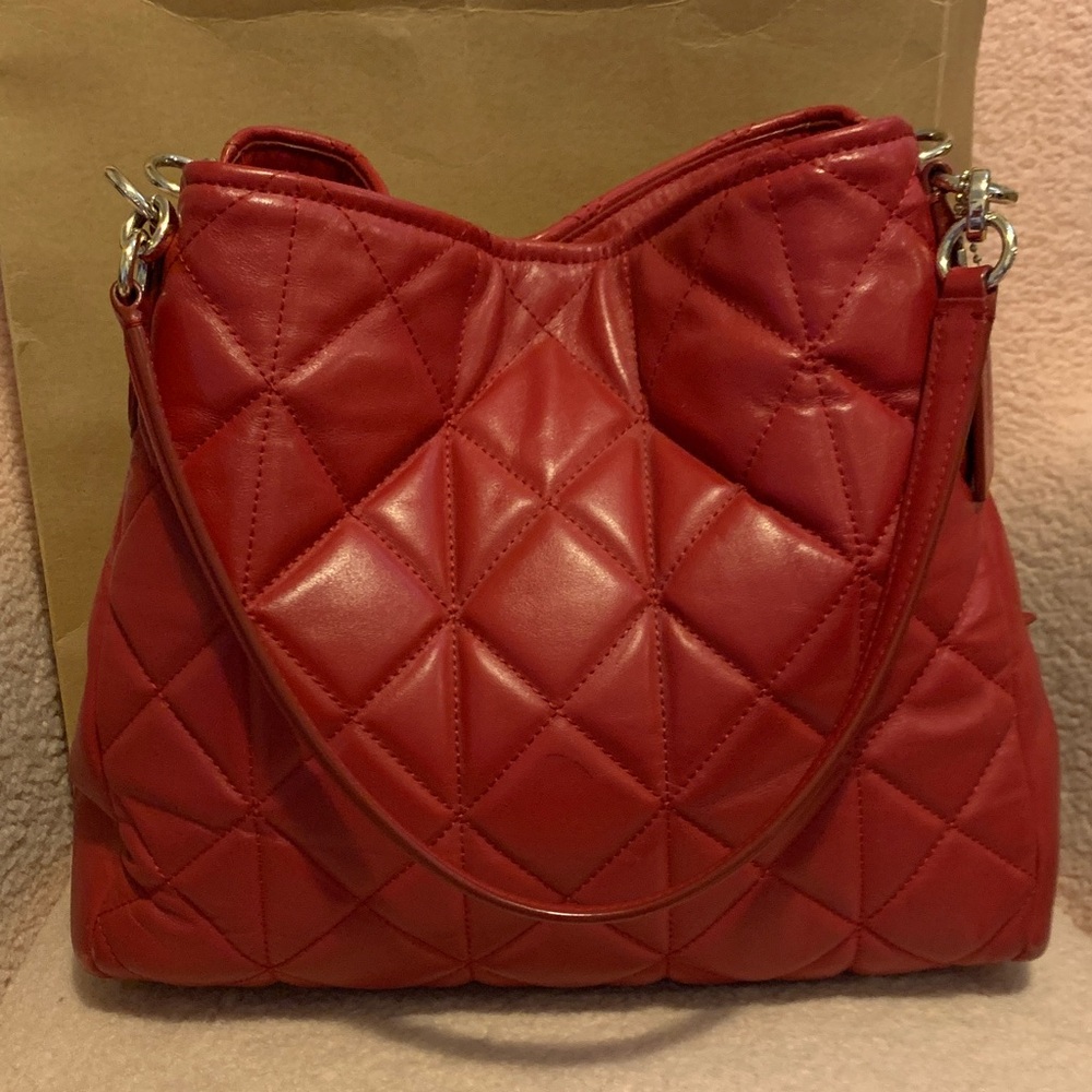 Coach Quilted Red Leather Shoulder Hobo